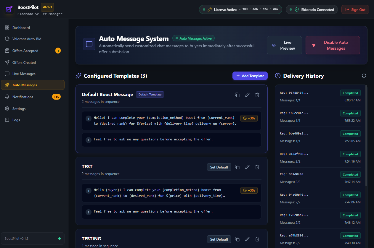 BoostPilot Auto Message Sequence Configuration