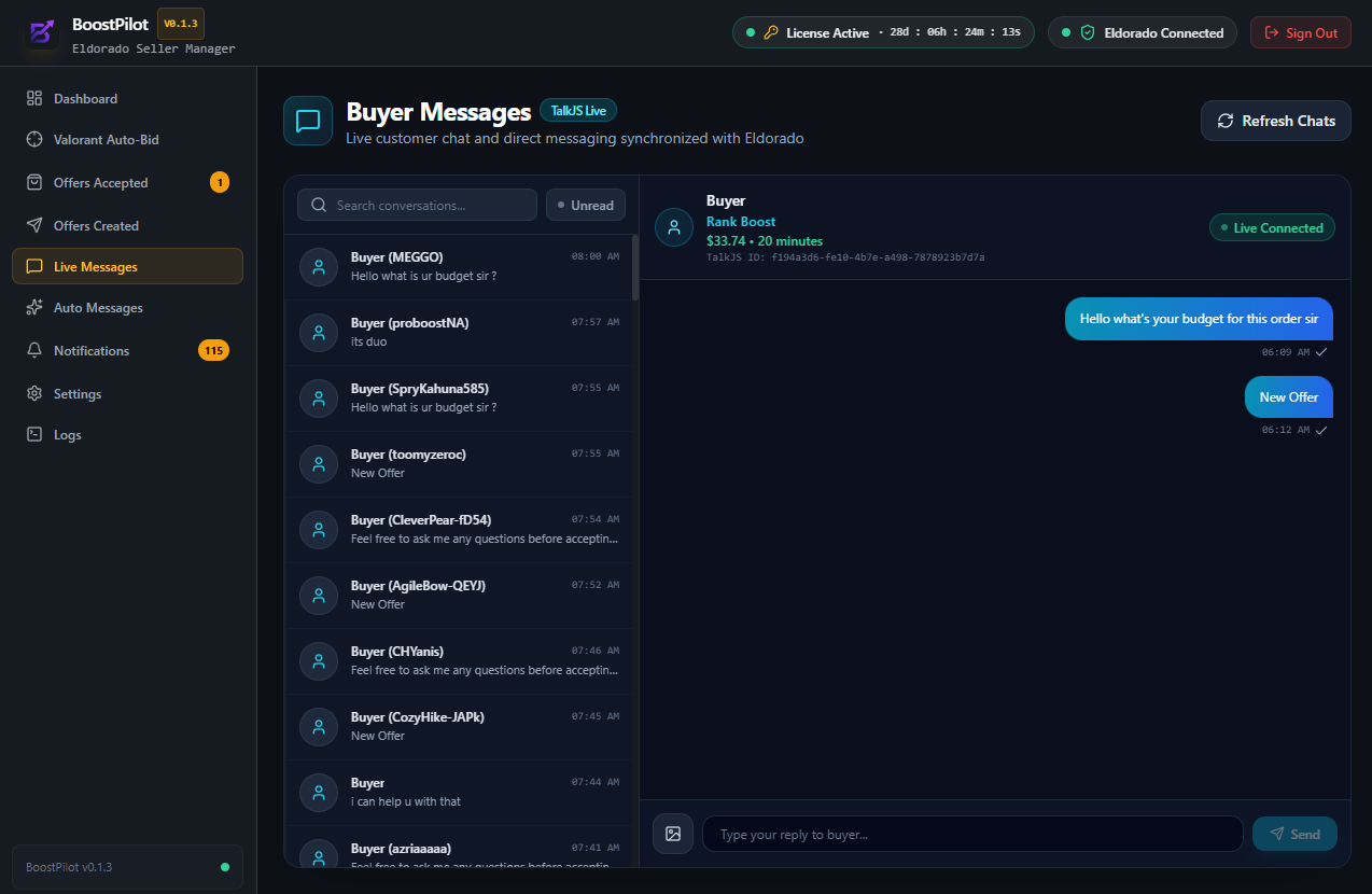 BoostPilot Live Buyer Chat Interface Synchronized with TalkJS